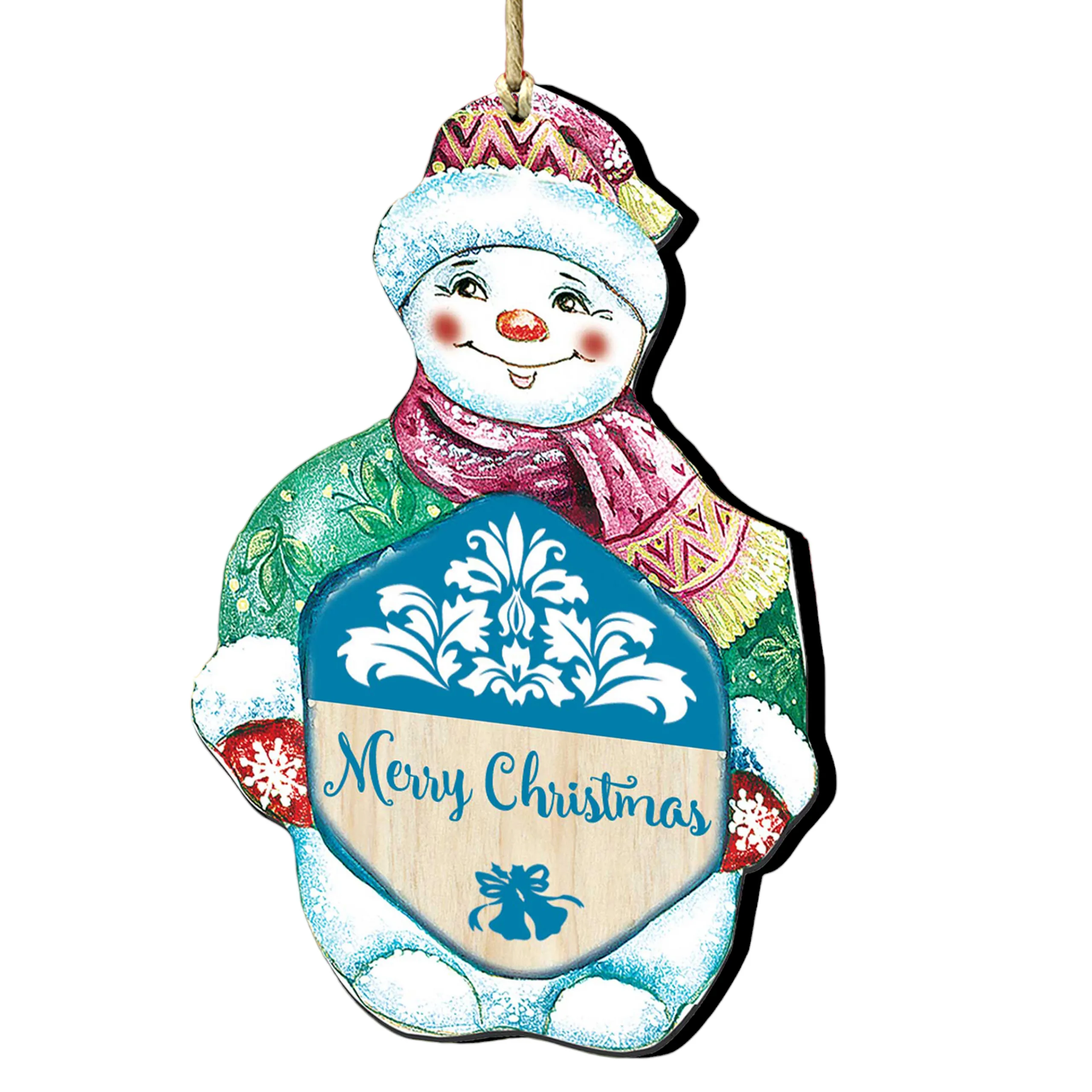Designocracy Snowmen>Set Of 2 Snowman "Merry Christmas" Wooden Ornaments 5.5"