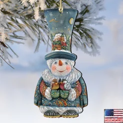Designocracy Collectible></noscript>Set Of 2 Snowman Old World Christmas Wooden Ornaments 5.5
