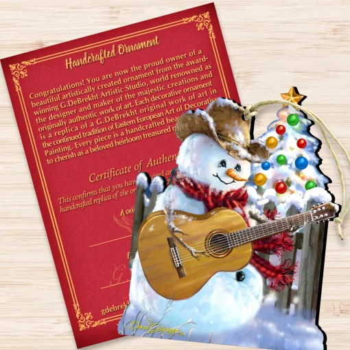 Designocracy Entertainment>Set Of 2 Snowman Playing Guitar Wooden Christmas Ornaments 5.5"