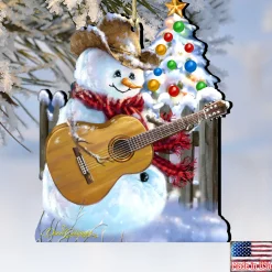 Designocracy Entertainment></noscript>Set Of 2 Snowman Playing Guitar Wooden Christmas Ornaments 5.5