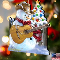 Designocracy Entertainment></noscript>Set Of 2 Snowman Playing Guitar Wooden Christmas Ornaments 5.5