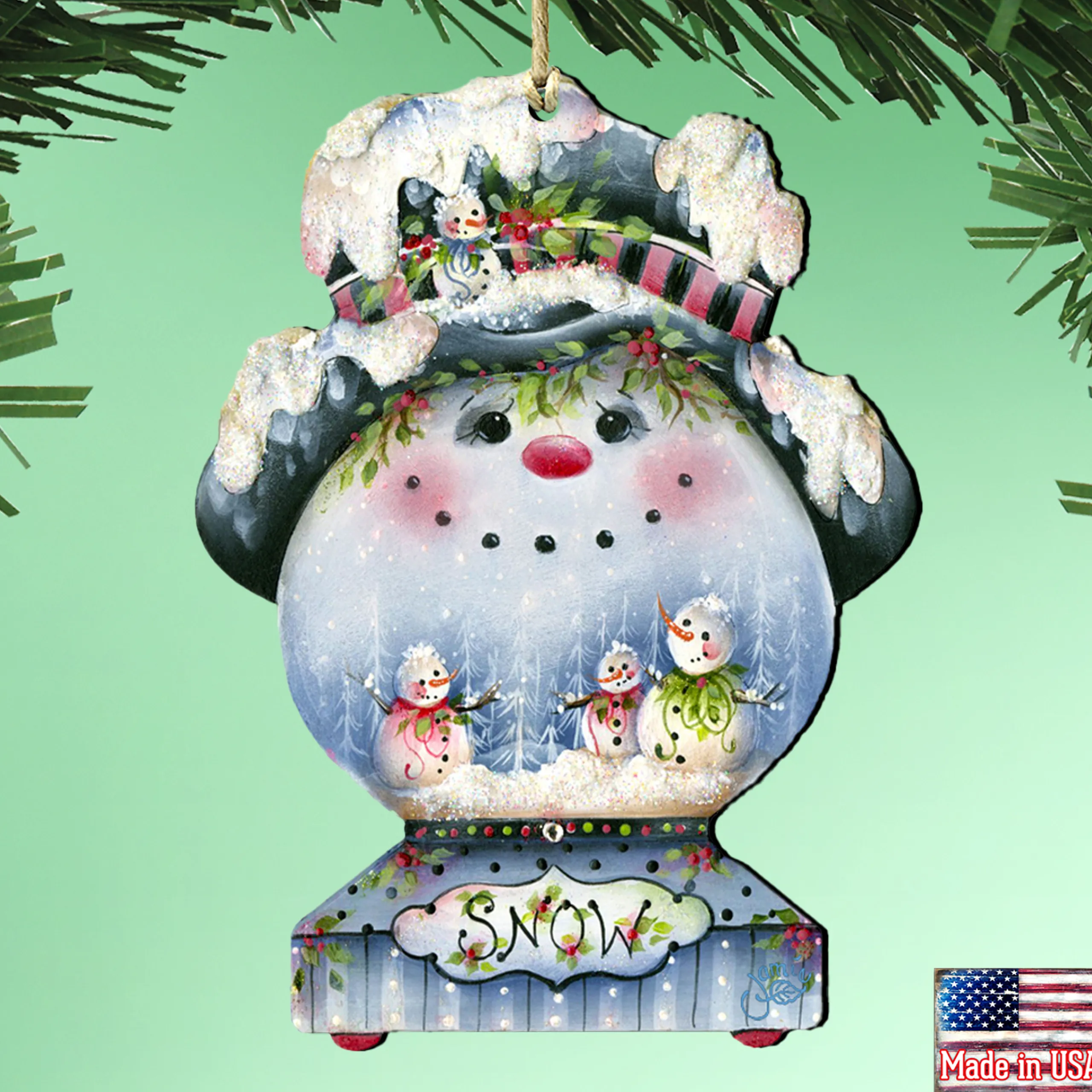 Designocracy Snowmen>Set Of 2 Snowman "Snow" Globe Wooden Christmas Ornaments 5.5"