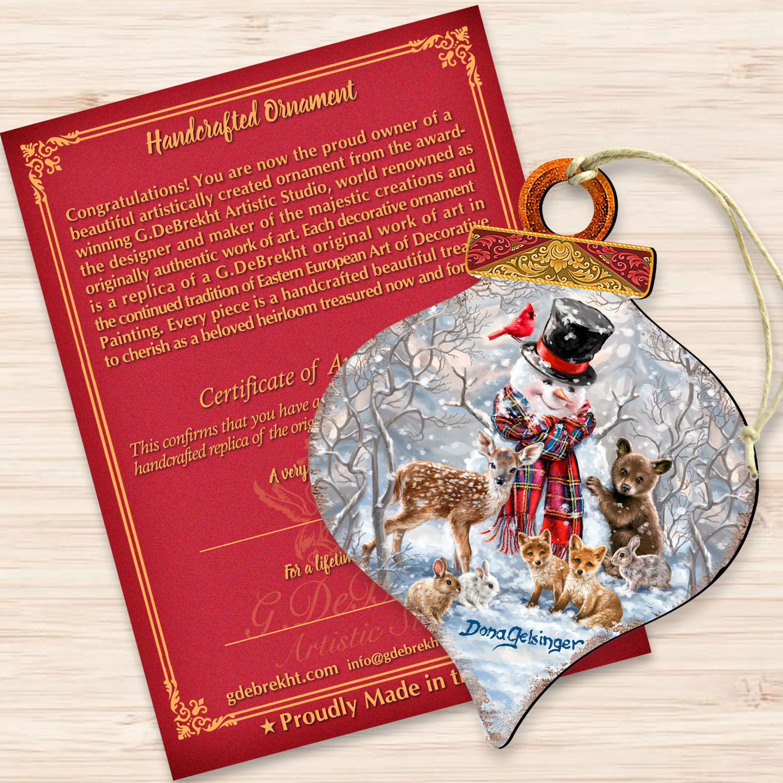 Designocracy Snowmen>Set Of 2 Snowman With Forest Friends Onion Shaped Wooden Ornaments 5.5"