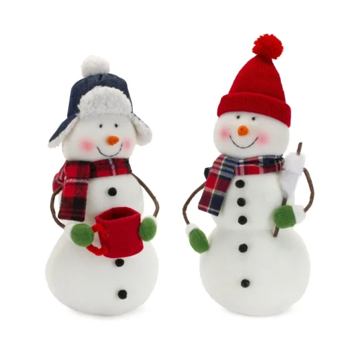 Plush Figures*Melrose Set Of 4 Snowman With Plaid Scarf Christmas Plush Figures 11"
