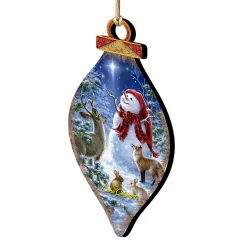 Designocracy Snowmen>Set Of 2 Snowman With The Animals Stargazing Wooden Christmas Ornaments 5.5"