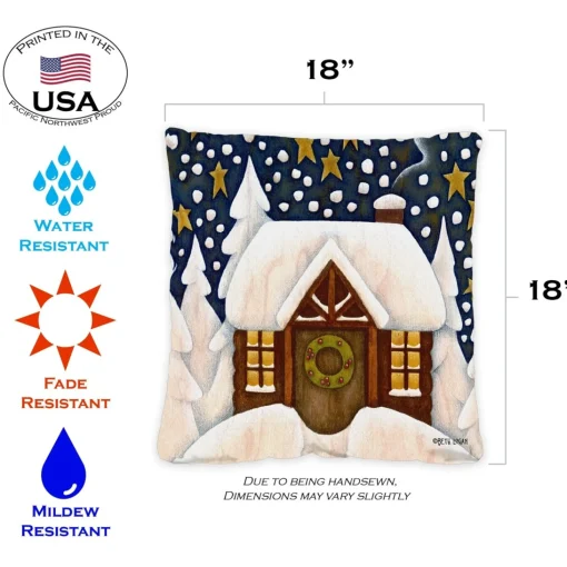 Pillows & Throws*Toland Home Garden Set Of 2 Snowy Cabin Outdoor Patio Christmas Throw Pillow Covers 18"