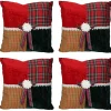 Pillows & Throws*CC Christmas Decor Set Of 4 Square Textured Tartan Plaid Velvet Christmas Throw Pillows 15.5"