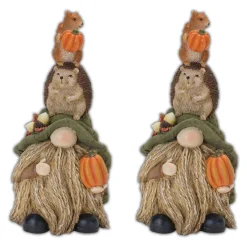 Melrose Set Of 2 Stacked Gnome With Animals Tabletop Fall Harvest Figurines 11"