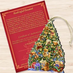 Designocracy Stars></noscript>Set Of 2 Teddy Bear Tree With Gifts Wooden Christmas Ornaments 5.5