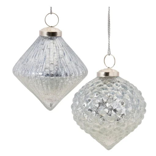 Melrose Pendants & Drops>Set Of 6 Textured Mercury Glass Christmas Ornaments 4.25"