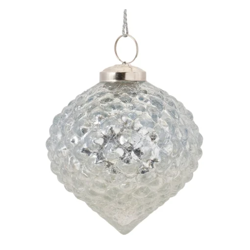 Melrose Pendants & Drops>Set Of 6 Textured Mercury Glass Christmas Ornaments 4.25"
