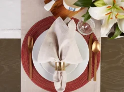 Linens*CC Home Furnishings Set Of 6 Variegated Red Round Woven Placemats 15