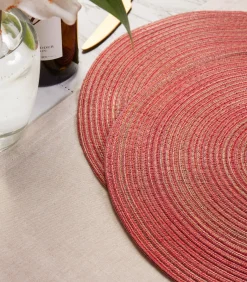 Linens*CC Home Furnishings Set Of 6 Variegated Red Round Woven Placemats 15