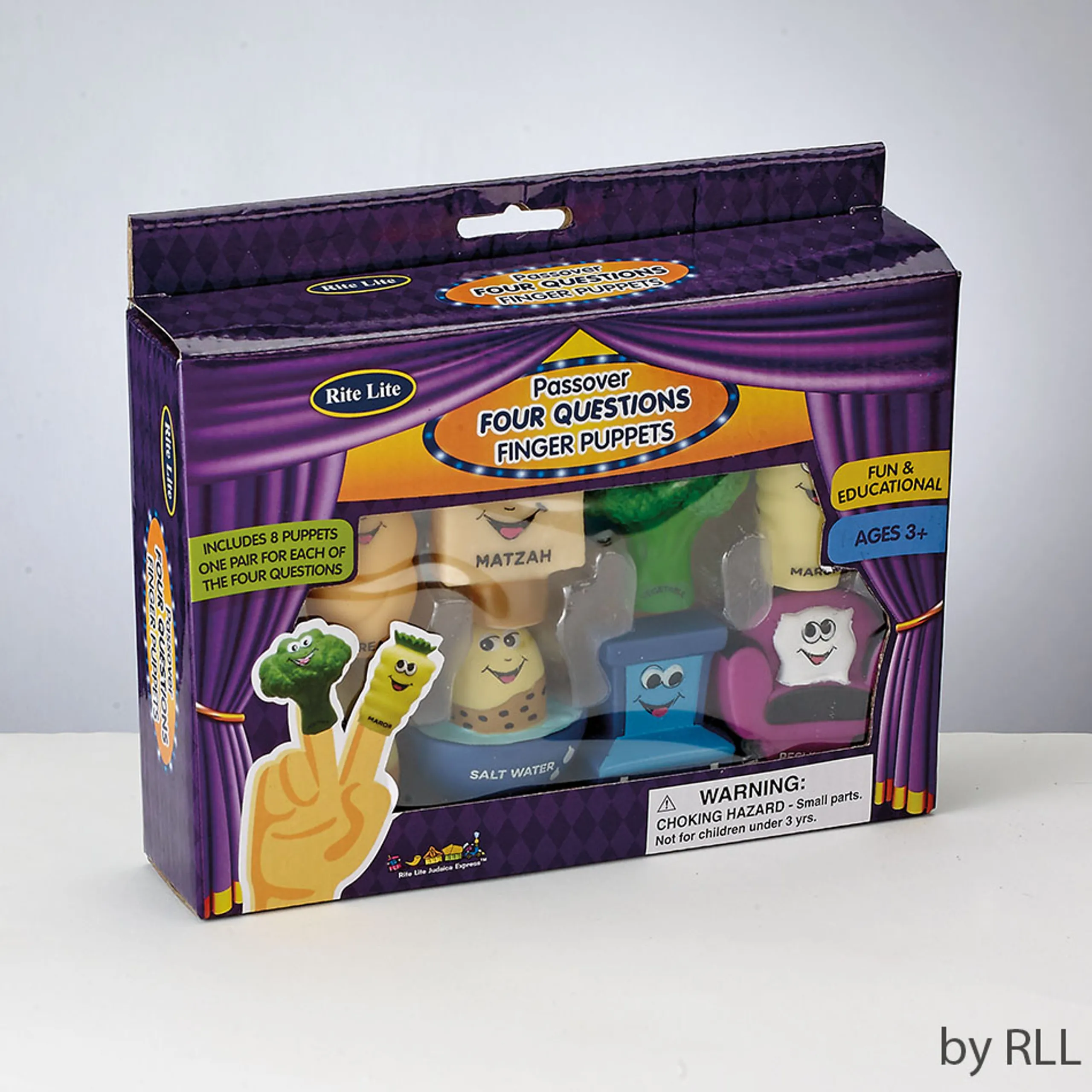 Rite Lite Set Of 8 Vibrantly Colored "Mah Nishtana" Vinyl Hanukkah Puppets 8"