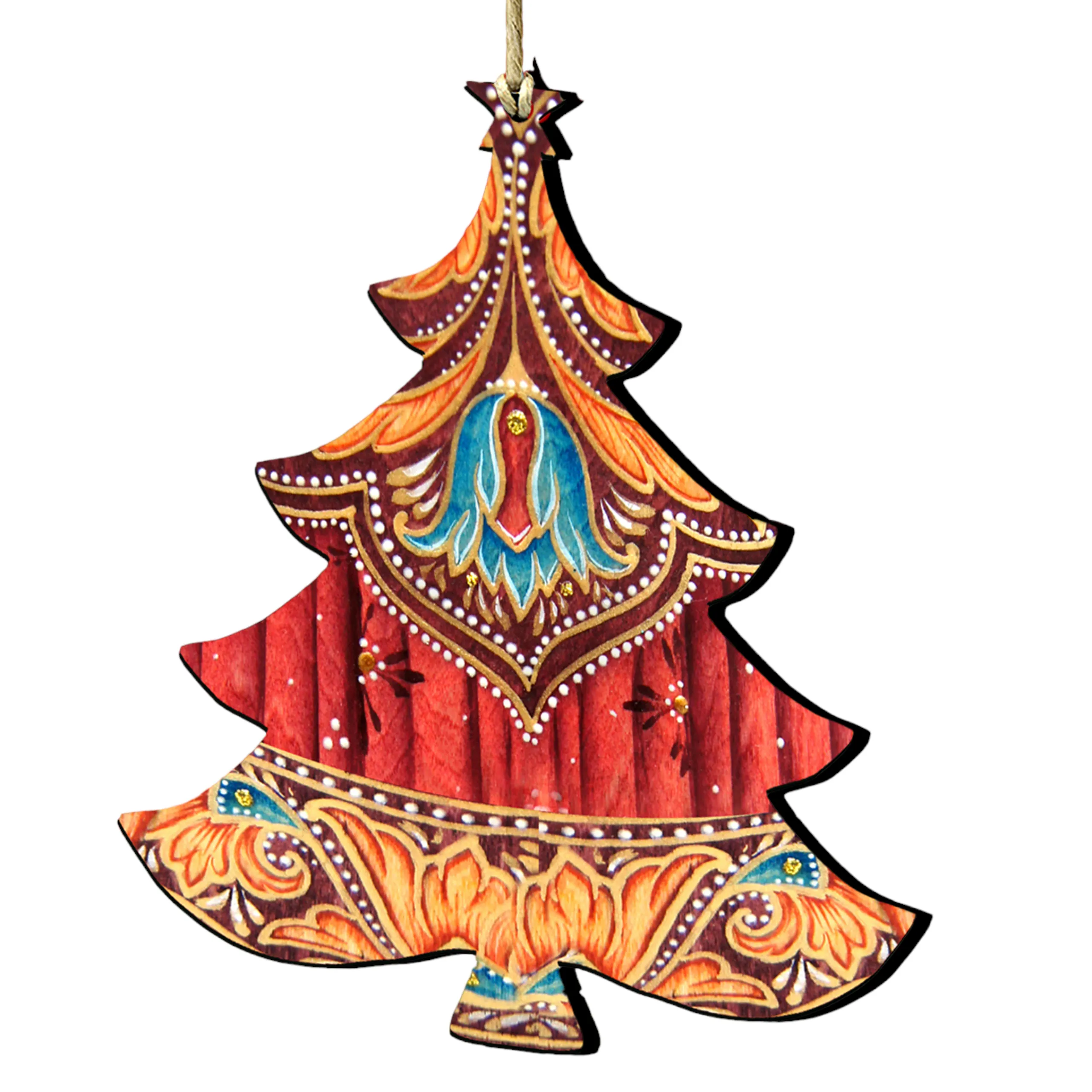 Designocracy Trees & Wreaths>Set Of 2 Vivid Christmas Tree Wooden Ornaments 5.5"