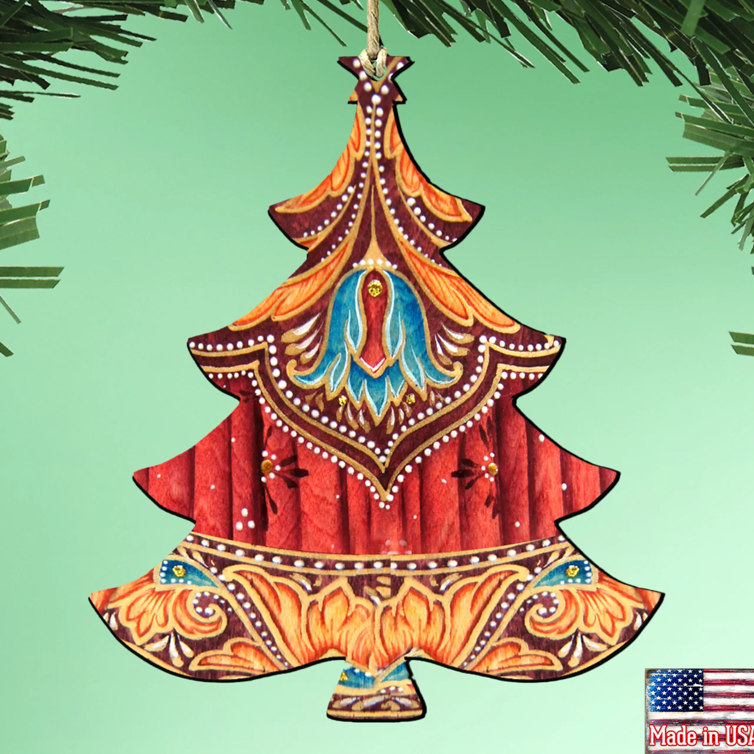 Designocracy Trees & Wreaths>Set Of 2 Vivid Christmas Tree Wooden Ornaments 5.5"