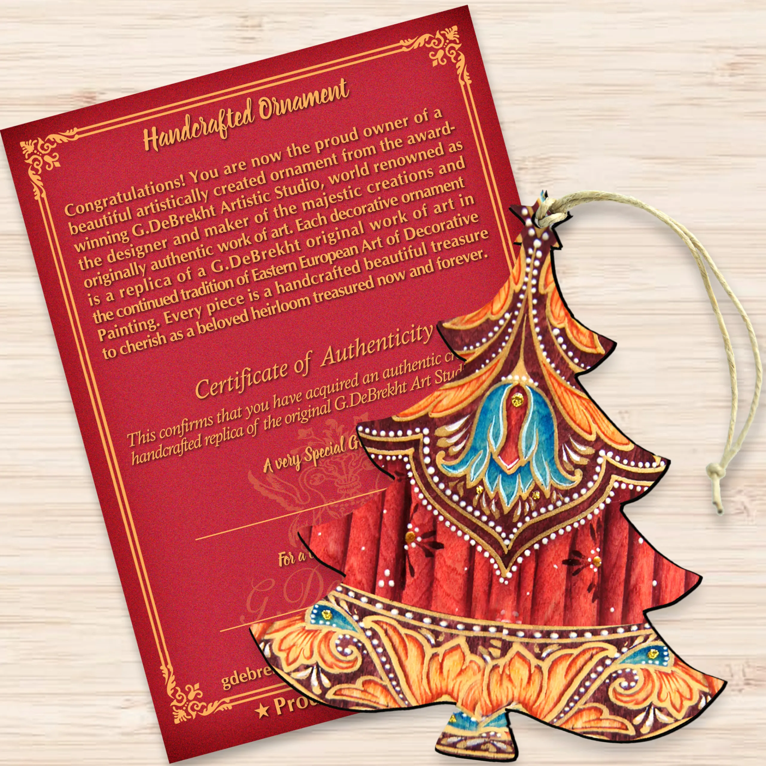 Designocracy Trees & Wreaths>Set Of 2 Vivid Christmas Tree Wooden Ornaments 5.5"