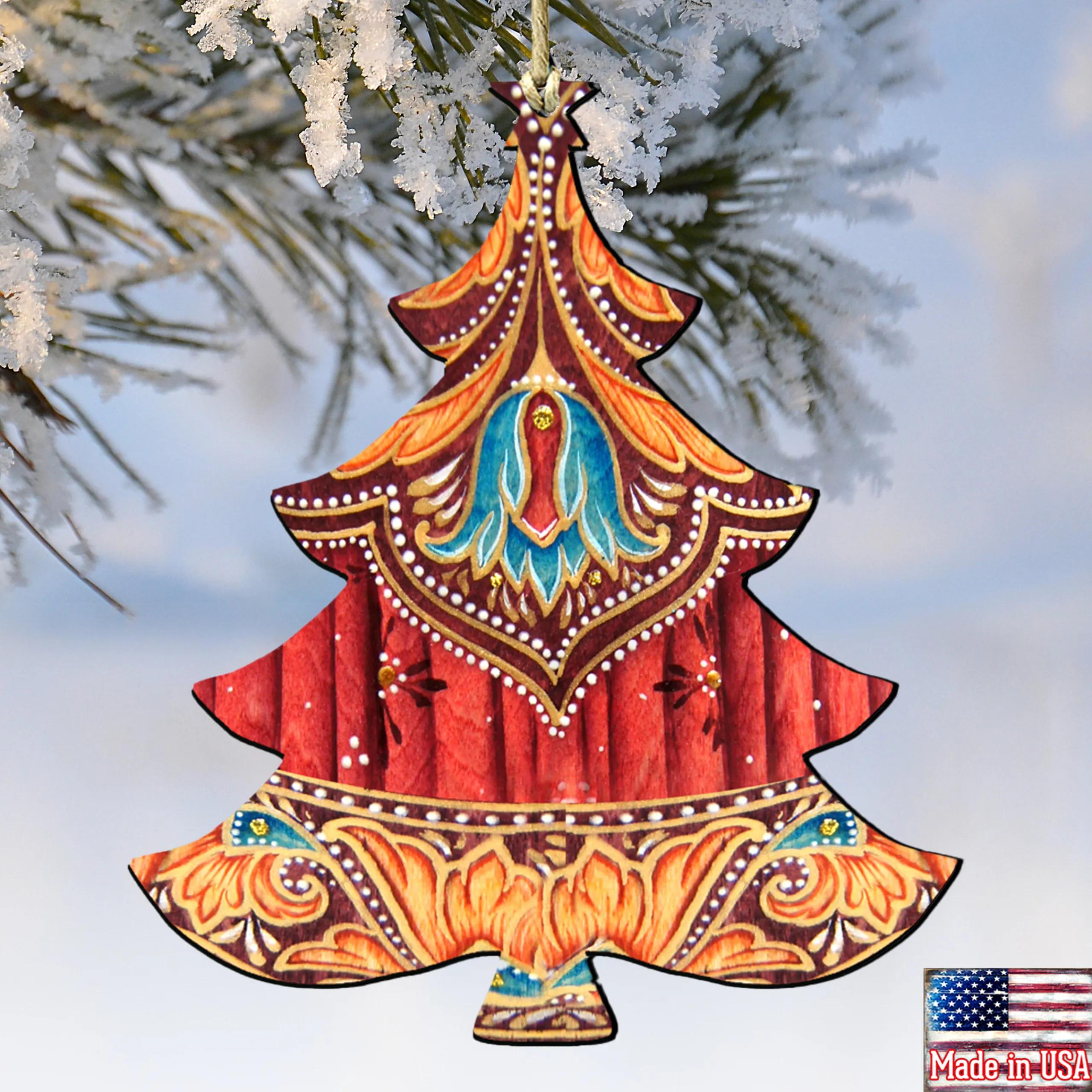 Designocracy Trees & Wreaths>Set Of 2 Vivid Christmas Tree Wooden Ornaments 5.5"