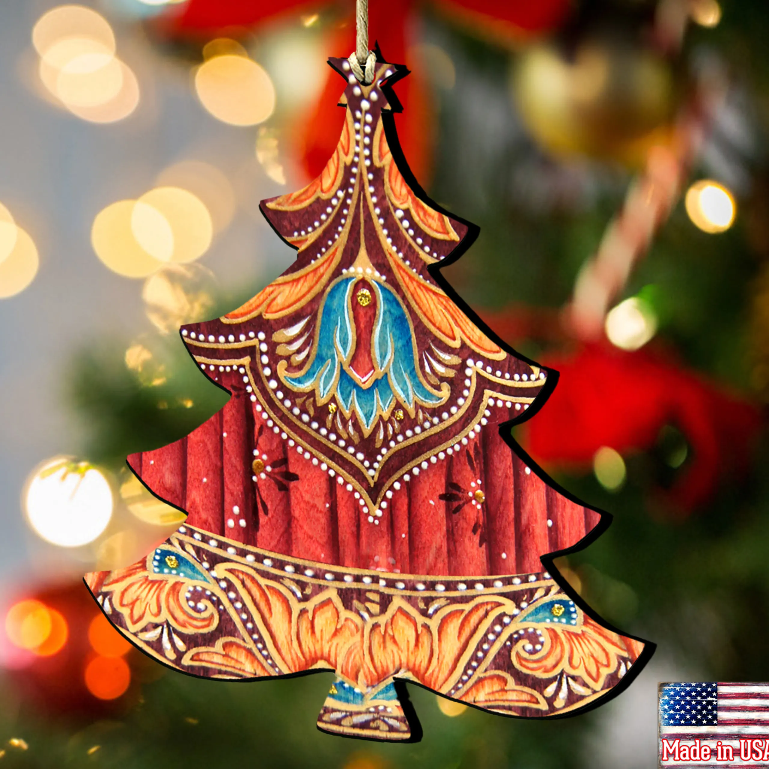 Designocracy Trees & Wreaths>Set Of 2 Vivid Christmas Tree Wooden Ornaments 5.5"