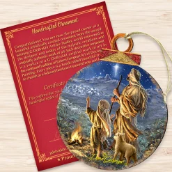 Designocracy Nativity & Religious></noscript>Set Of 2 Watching Shepherds Round Wooden Christmas Ornaments 5.5