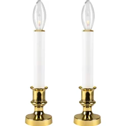 Northlight Set Of 2 White And Gold Christmas Candle Lamps 9"