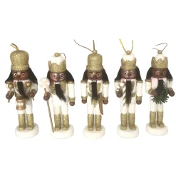 CC Christmas Decor Nutcrackers>Set Of 5 White And Gold Glitter Nutcracker Christmas Ornaments 5"