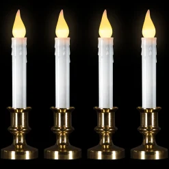 Northlight Set Of 4 White And Gold Led C5 Flickering Window Christmas Candle Lamp With Timer 8.5