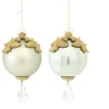 Melrose Pendants & Drops>Set Of 2 White And Gold Raised Acanthus Leaf With Clear Jewel Dangle Christmas Ornament 6.5"