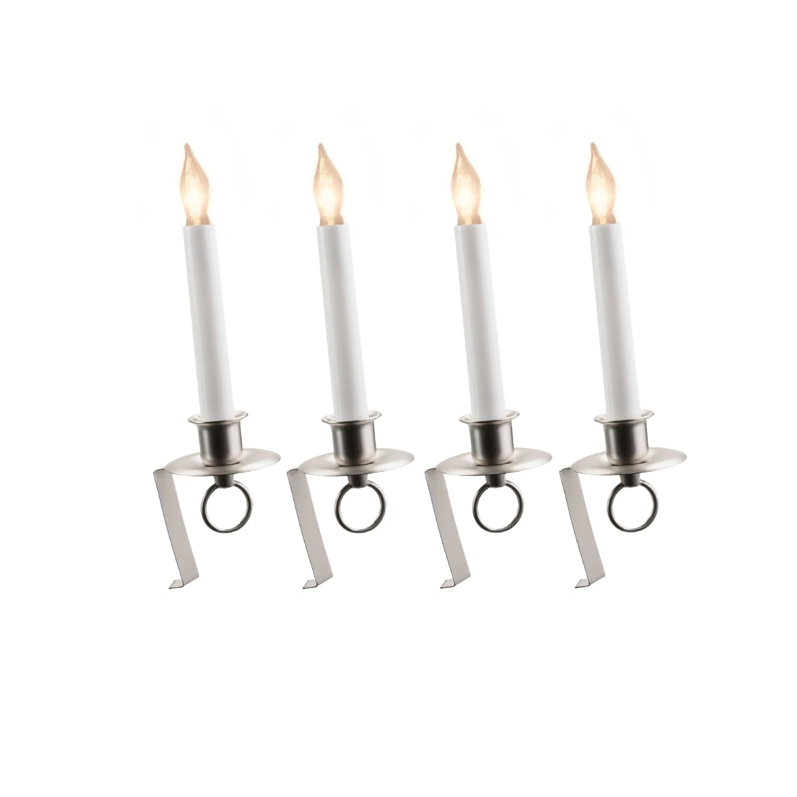 Contemporary Home Living Set Of 4 White Cambridge Christmas Candle Lamps With Silver Brackets 12"