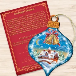 Designocracy Bells & Jingle Buddies></noscript>Set Of 2 Winter House Onion Shaped Wooden Christmas Ornaments 5.5