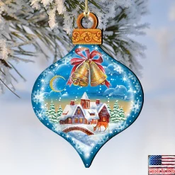 Designocracy Bells & Jingle Buddies></noscript>Set Of 2 Winter House Onion Shaped Wooden Christmas Ornaments 5.5
