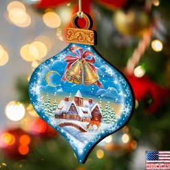 Designocracy Bells & Jingle Buddies></noscript>Set Of 2 Winter House Onion Shaped Wooden Christmas Ornaments 5.5