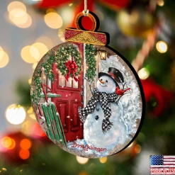 Designocracy Snowmen>Set Of 2 Winter Is Coming Snowman Wooden Christmas Ornaments 5.5"