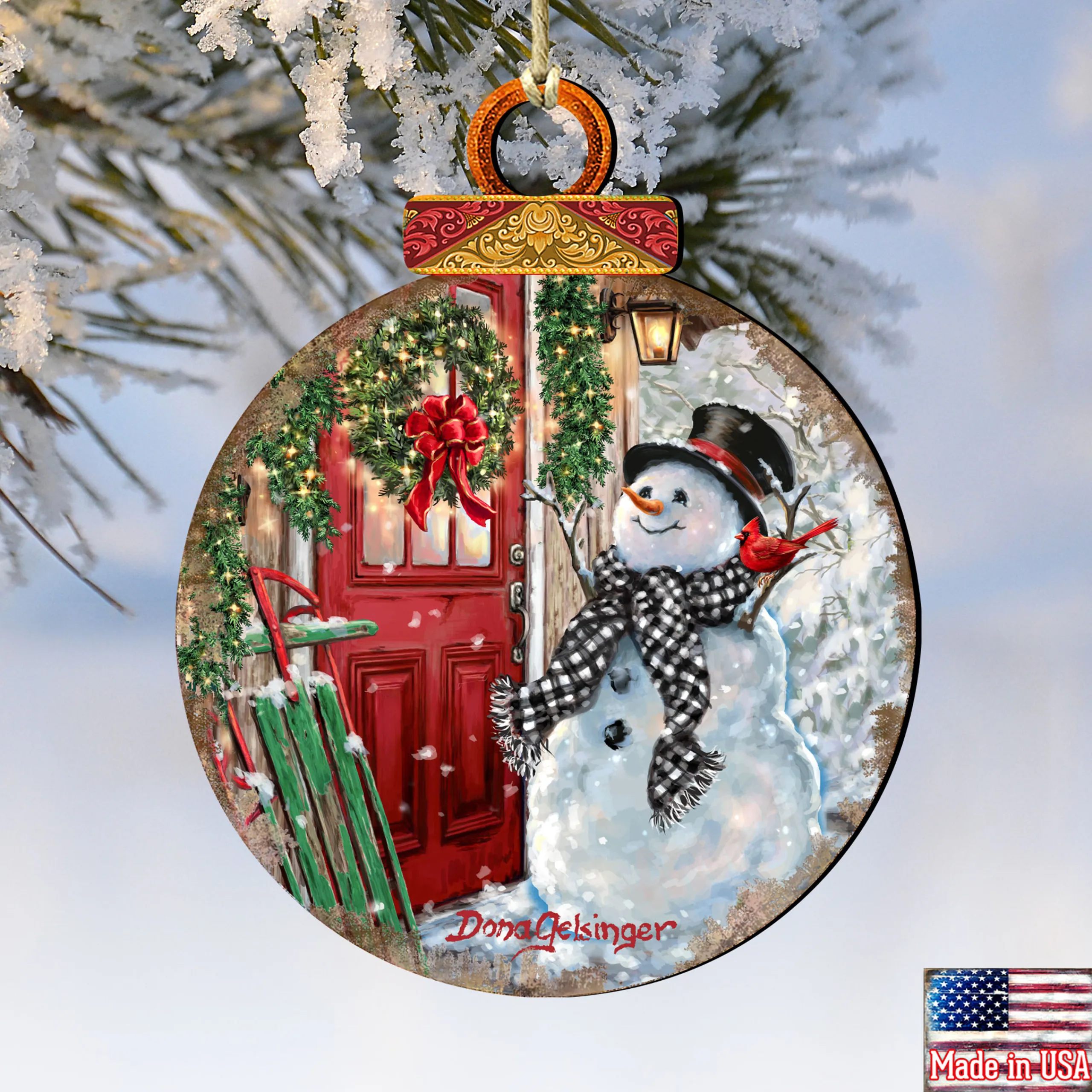 Designocracy Snowmen>Set Of 2 Winter Is Coming Snowman Wooden Christmas Ornaments 5.5"