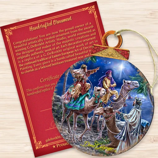 Designocracy Nativity & Religious>Set Of 2 Wise Men Riding A Camel Wooden Christmas Ornaments 5.5"