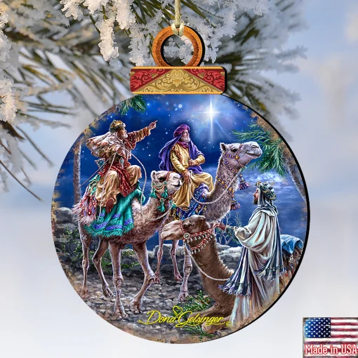 Designocracy Nativity & Religious>Set Of 2 Wise Men Riding A Camel Wooden Christmas Ornaments 5.5"