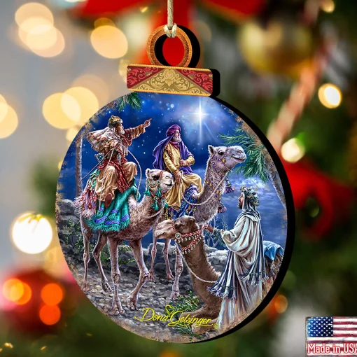 Designocracy Nativity & Religious>Set Of 2 Wise Men Riding A Camel Wooden Christmas Ornaments 5.5"