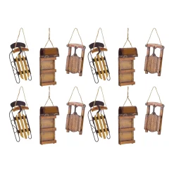 Contemporary Home Living Sleighs></noscript>Set Of 12 Wood Sled Design Hanging Ornaments Decorations 5.75