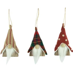 Northlight Fantasy & Sci Fi>Set Of 3 Wooden Gnomes Christmas Ornaments 4"