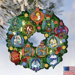 Designocracy Entertainment></noscript>Set Of 2 Wreath With 12 Days Of Christmas Wooden Ornaments 5.5