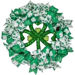 Northlight Shamrocks And Ribbons St. Patrick's Day Wreath, 24-Inch, Unlit