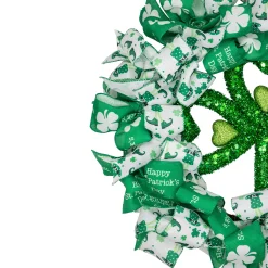 Northlight Shamrocks And Ribbons St. Patrick's Day Wreath, 24-Inch, Unlit