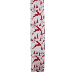 Ribbon*Northlight Silver And Red Flying Reindeer Wired Christmas Craft Ribbon 2.5" X 10 Yards