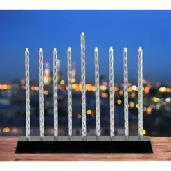 Rite Lite Silver Diamond Cut Battery Operated Led Menorah, 10.5In X 9In