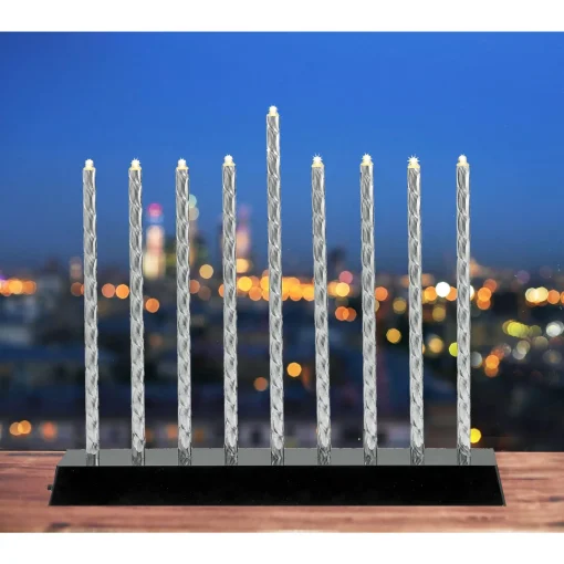 Rite Lite Silver Diamond Cut Battery Operated Led Menorah, 10.5In X 9In