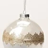 Roman Finials>Silver Mirrored With Gold Lace Inspired Accent Glass Teardrop Christmas Ornament 4.5"
