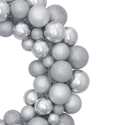 Shatterproof Ball Wreaths*Northlight Silver Splendor 3-Finish Shatterproof Ball Christmas Wreath 24