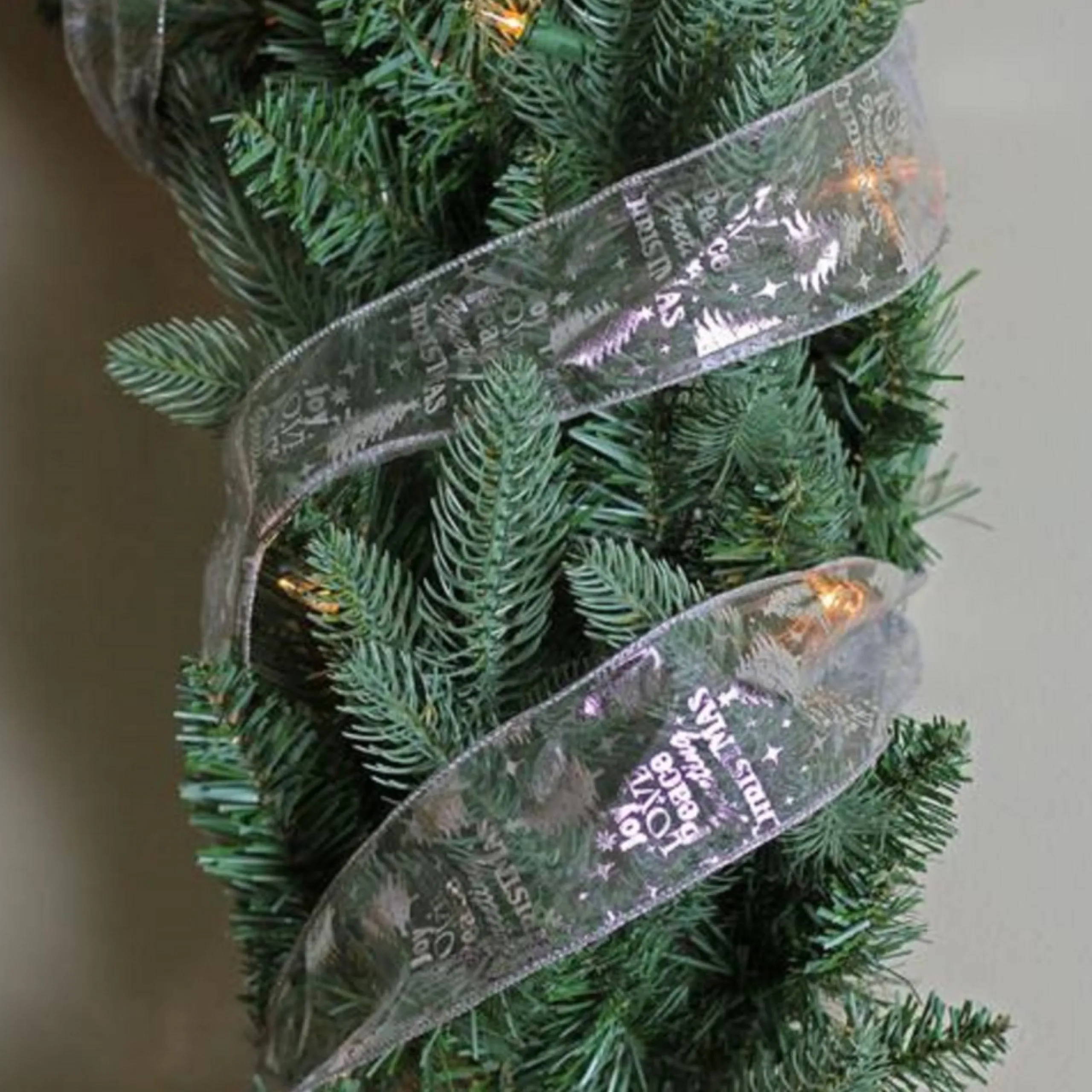 Ribbon*Northlight Silver Wired Christmas Words Craft Ribbon 2.5" X 10 Yards