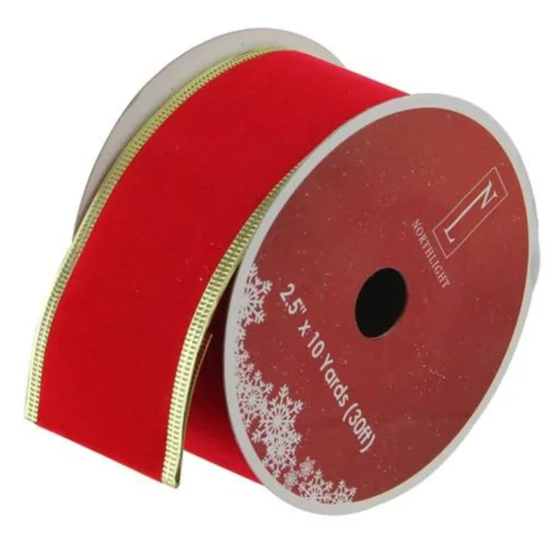 Ribbon*Northlight Solid Bright Red And Gold Wired Christmas Craft Ribbon 2.5 X 10 Yards
