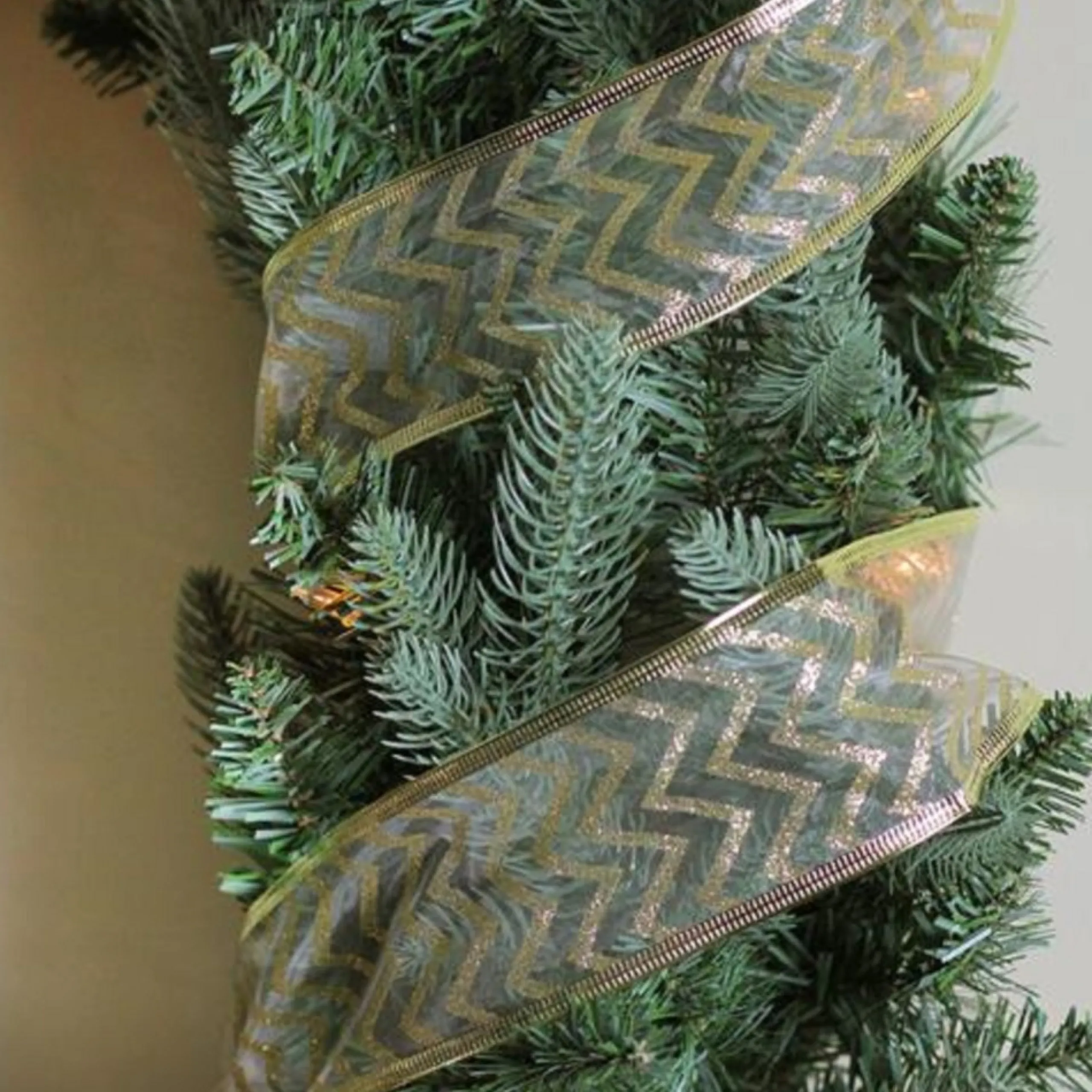 Ribbon*Northlight Sparkling Gold Chevron Wired Christmas Craft Ribbon 2.5" X 10 Yards